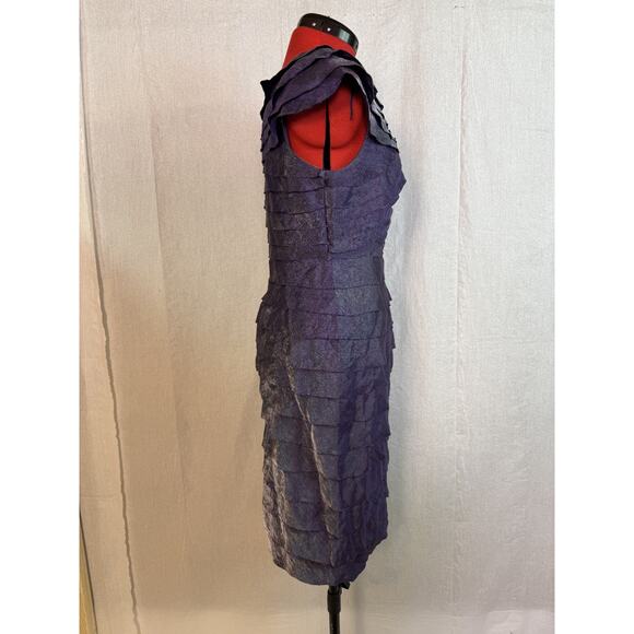 London Times Women Purple Dress Size 8 Floral Ruched Midi Sleeveless D176 - Picture 6 of 13